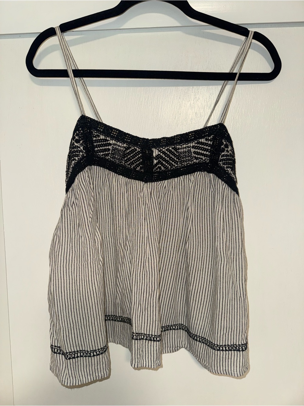 Japna Black Lace Yoke Cream Striped Cami